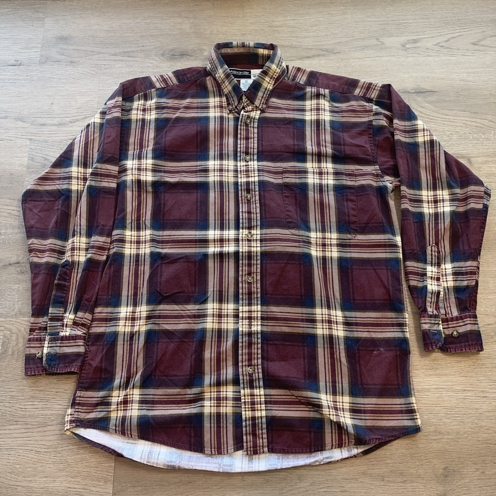 Alexander Martin Burgundy Plaid Long Sleeve Casual Shirt 100% Cotton Size MT/ML